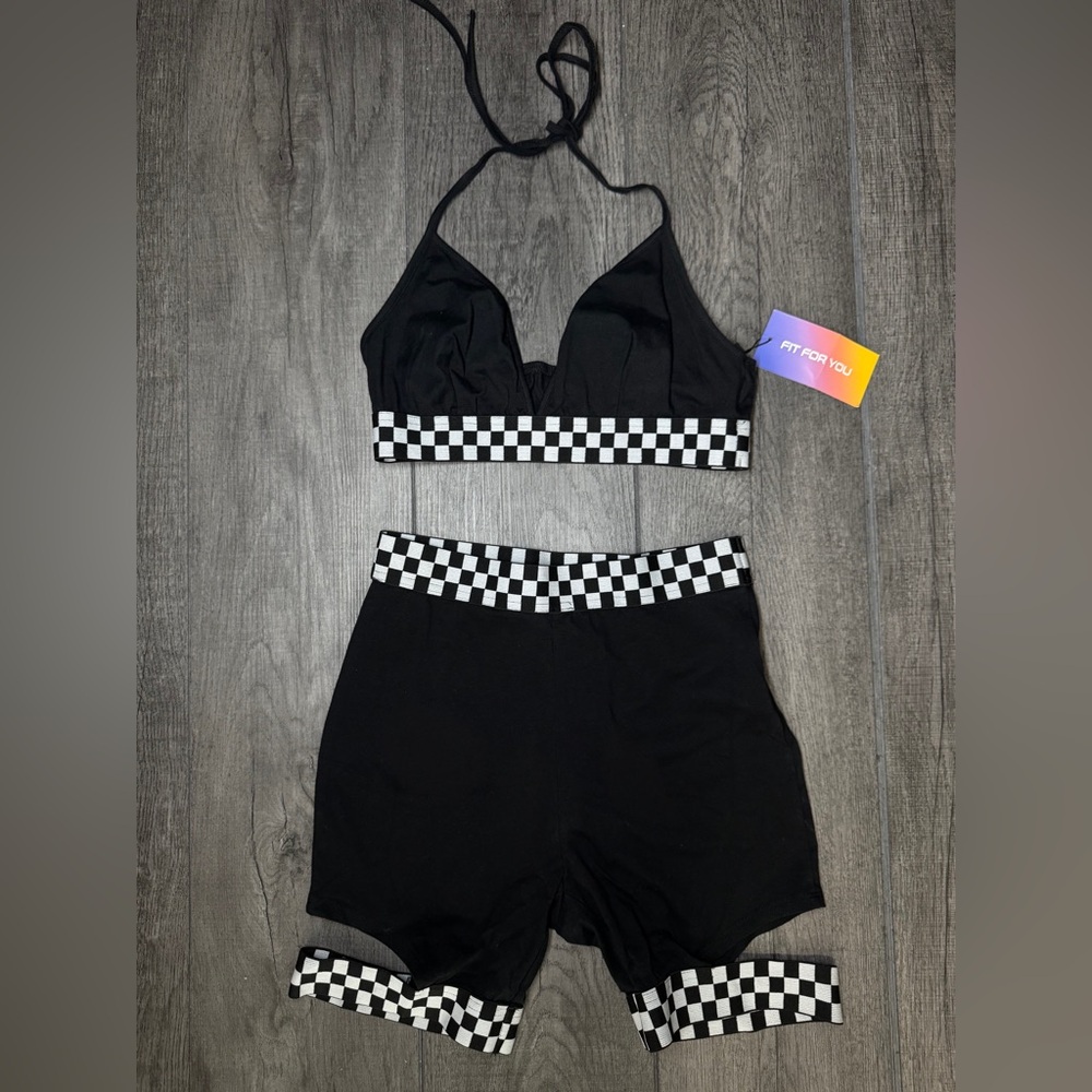 Black and White Checkered Bikini Set
